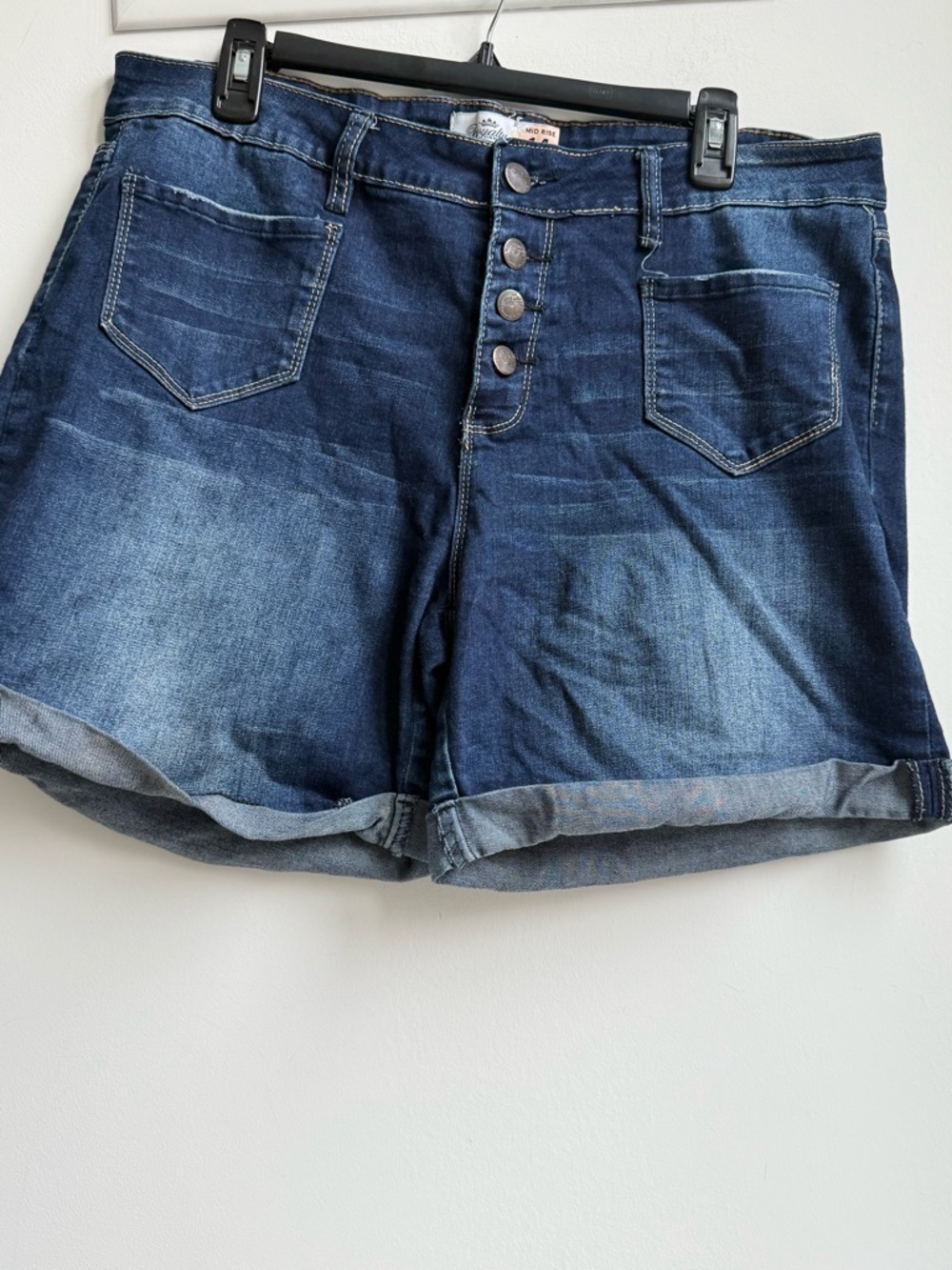 Royalty For Me Dark Blue Rolled Hem Button-Front Denim Shorts